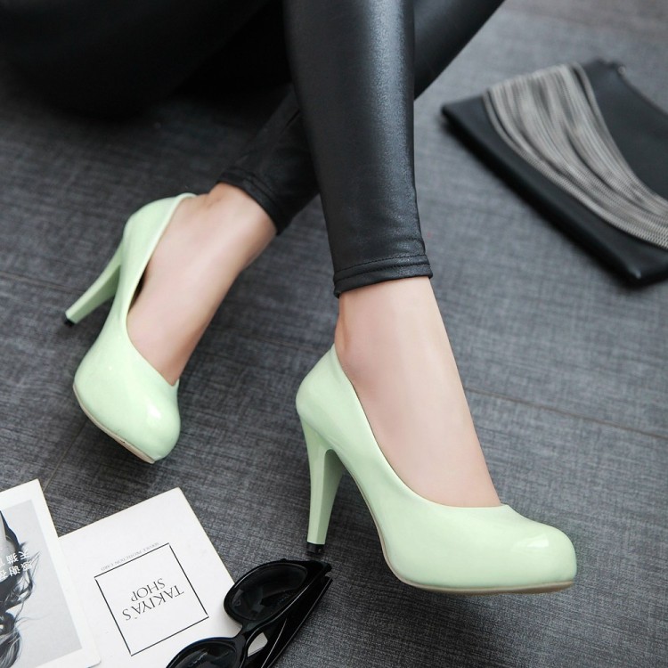 Elegant Patent Leather Slip-On Mid Heel Pumps