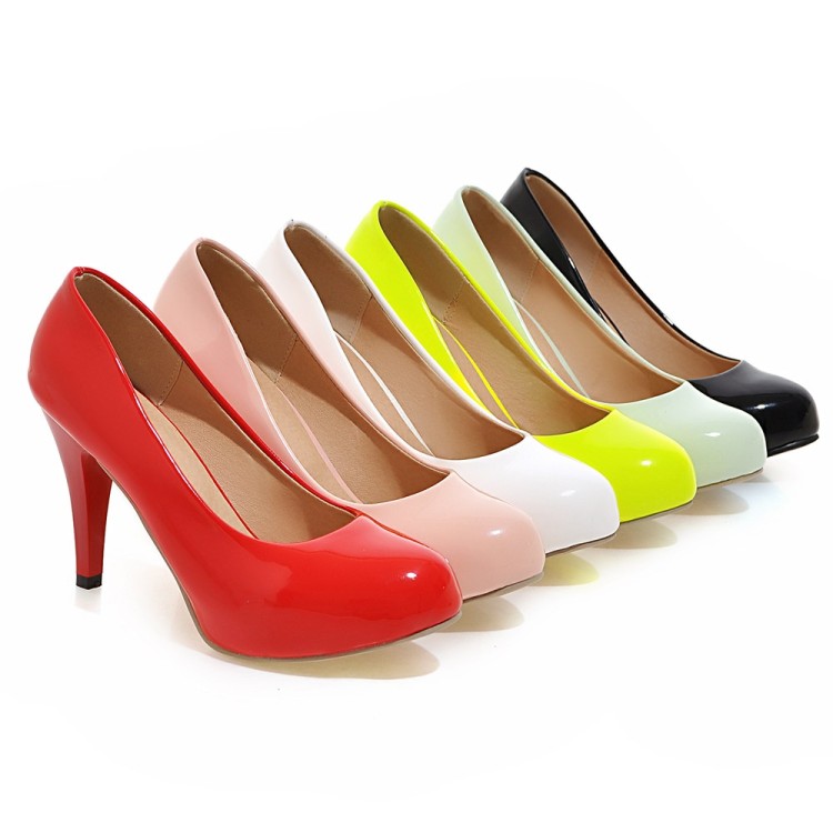 Elegant Patent Leather Slip-On Mid Heel Pumps