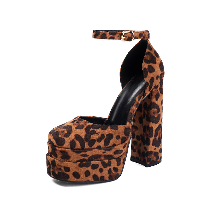Leopard Print Square Toe Block Heel Platform Sandals