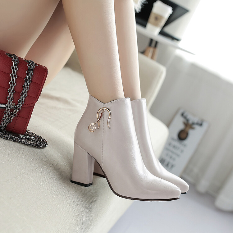 Women's High Heel Ankle Boots with Metal Decoration - Style e.html