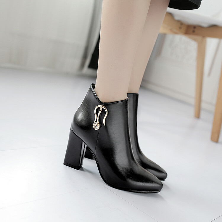 Women's High Heel Ankle Boots with Metal Decoration - Style e.html