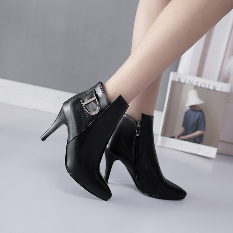 Women's High Heel Ankle Boots with Metal Decoration - Style k.html