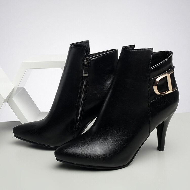 Women's High Heel Ankle Boots with Metal Decoration - Style k.html