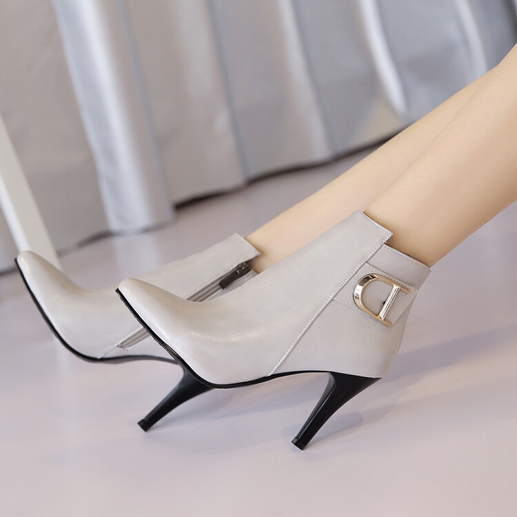 Women's High Heel Ankle Boots with Metal Decoration - Style k.html