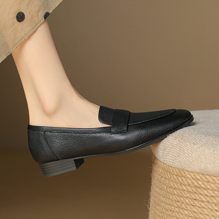 Women's Leather Loafers Low Chunky Heel Slip-On Casual Shoes - Style g.html