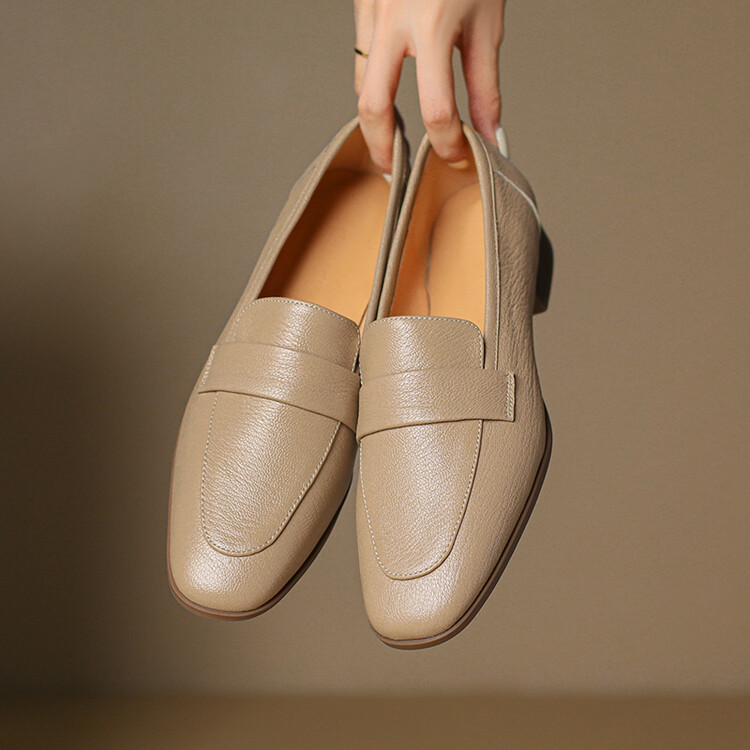 Women's Leather Loafers Low Chunky Heel Slip-On Casual Shoes - Style g.html