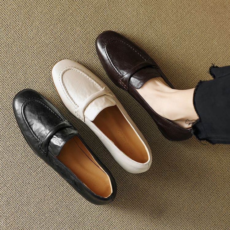 Women's Leather Loafers with Chunky Mid Heel