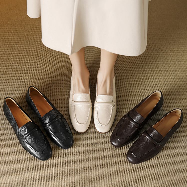 Women's Leather Loafers with Chunky Mid Heel