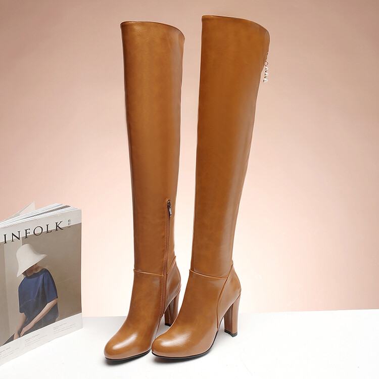 Women's Over-the-Knee High Heel Fashion Boots with Metal Decoration