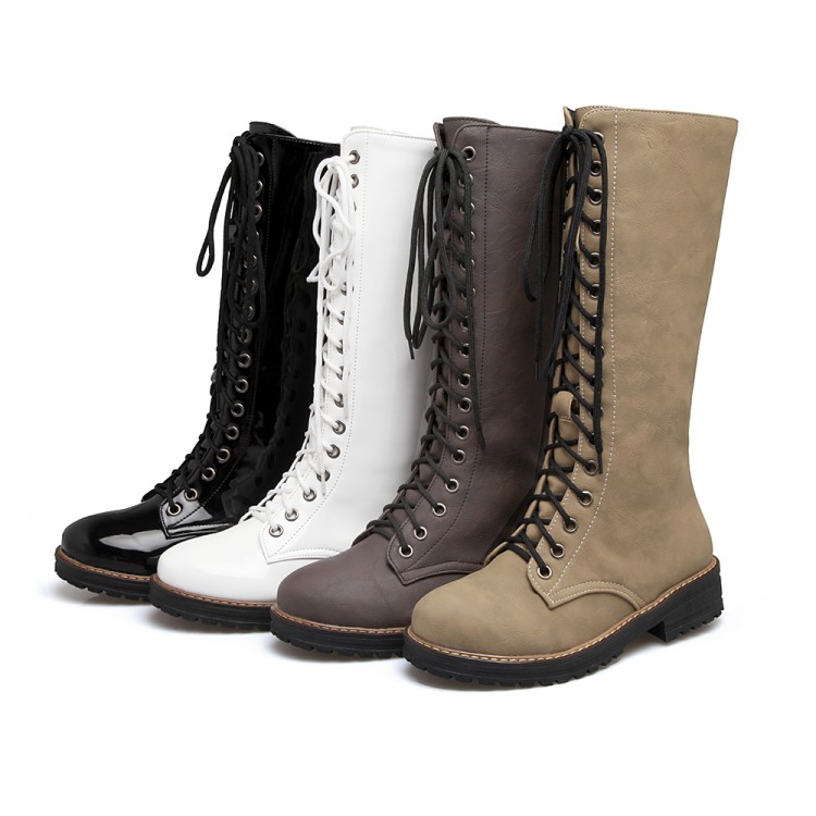 Women's Street Style Moto Boots with Cross Lace-Up and Side Zipper