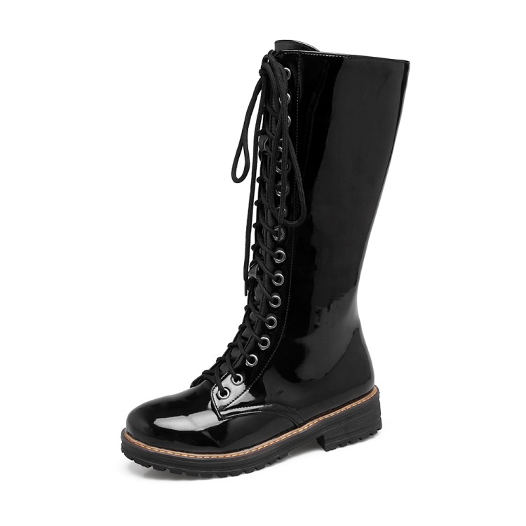 Women's Street Style Moto Boots with Cross Lace-Up and Side Zipper
