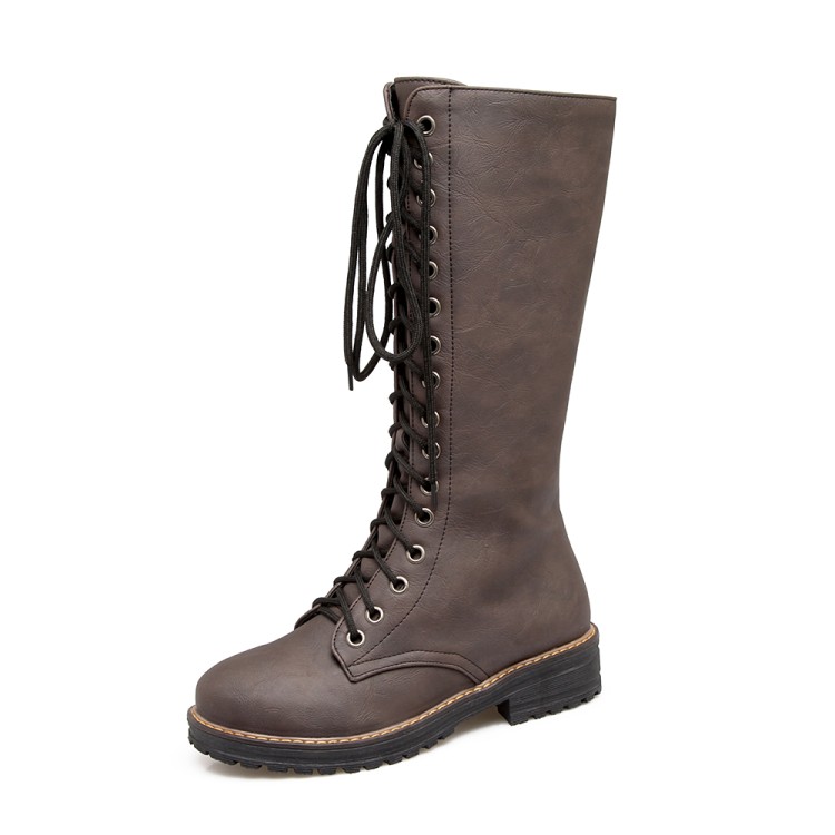 Women's Street Style Moto Boots with Cross Lace-Up and Side Zipper