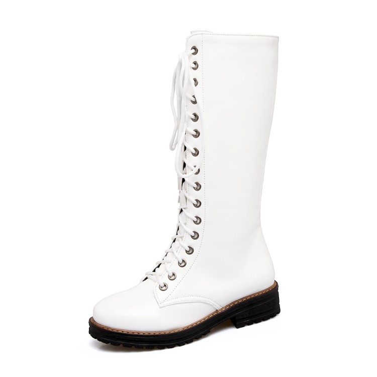 Women's Street Style Moto Boots with Cross Lace-Up and Side Zipper